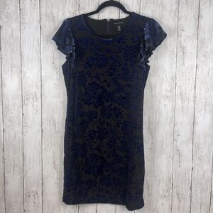 Adrienne Vittadini Dres Women XS Blue Floral Velvet Burnout Shift Evening Witchy